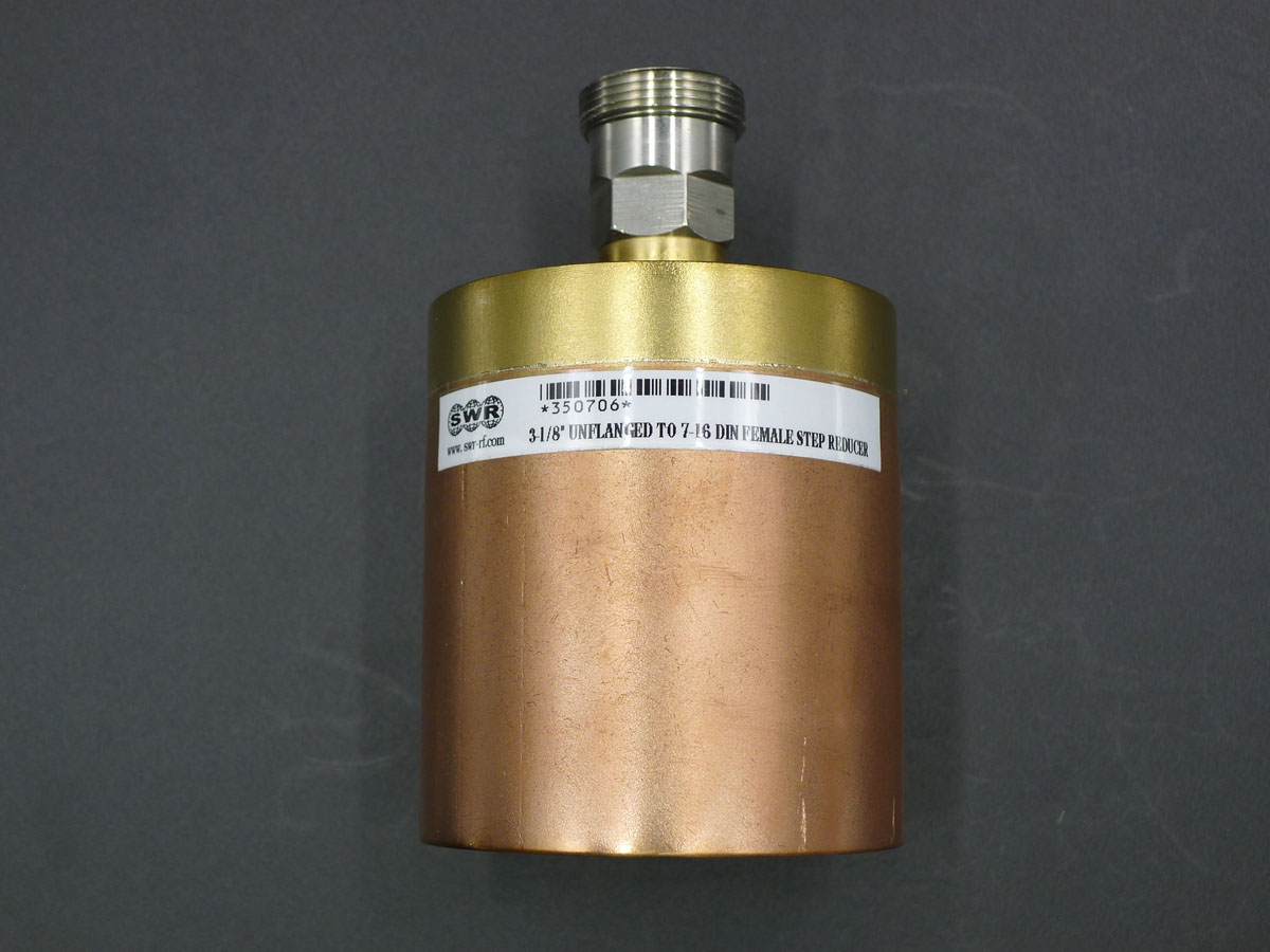 350706 * 3-1/8″ Unflanged to 7/16″ Din Female Step Reducer – SWR